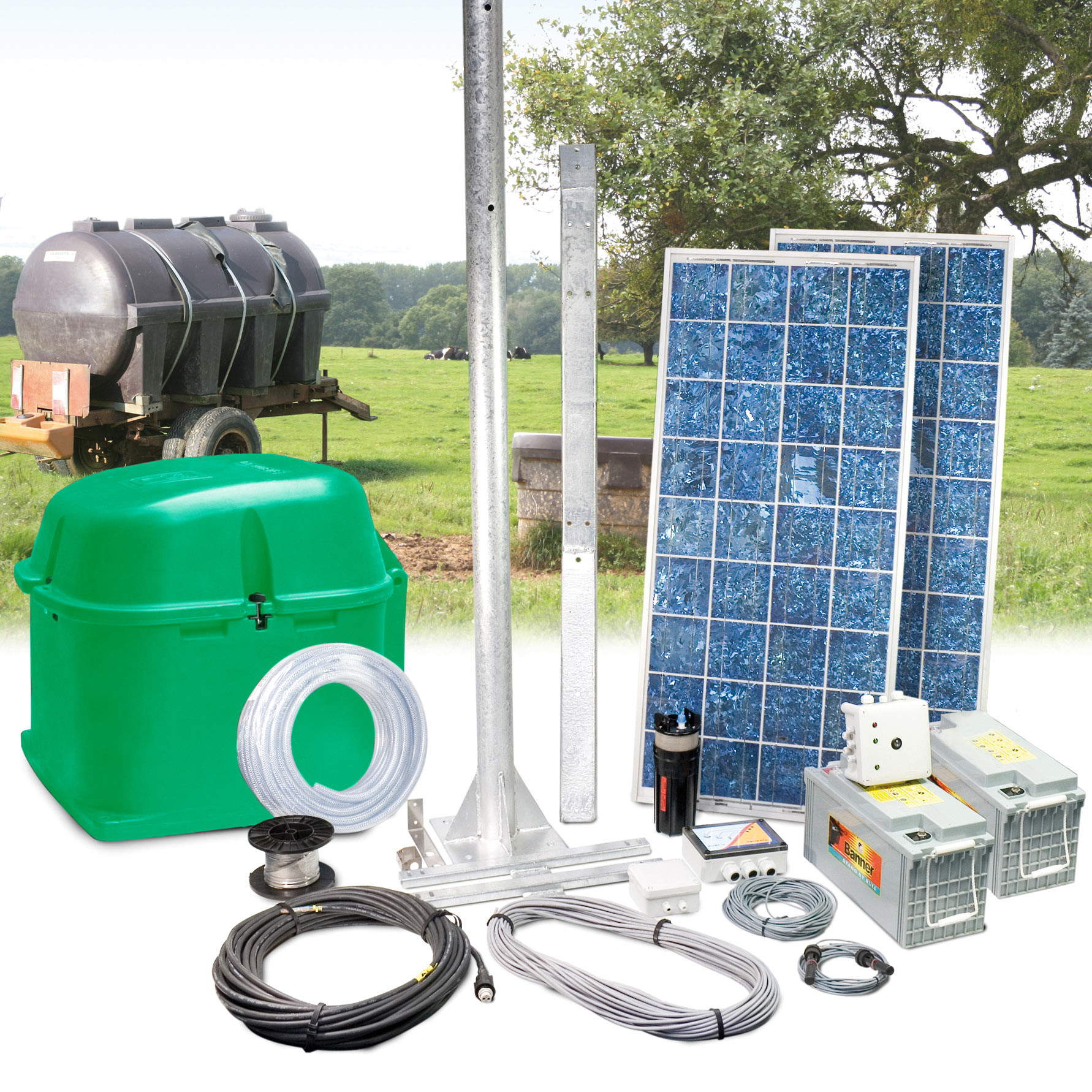 Autonomous solar pump set with batteries
